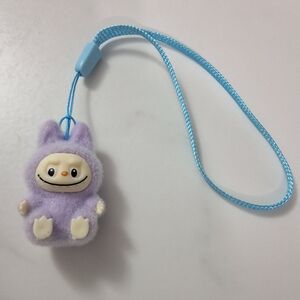 NEW MINI LABUBU LAFUFU FLOCKED CHARM KEYCHAIN  WITH STRAP, PURPLE